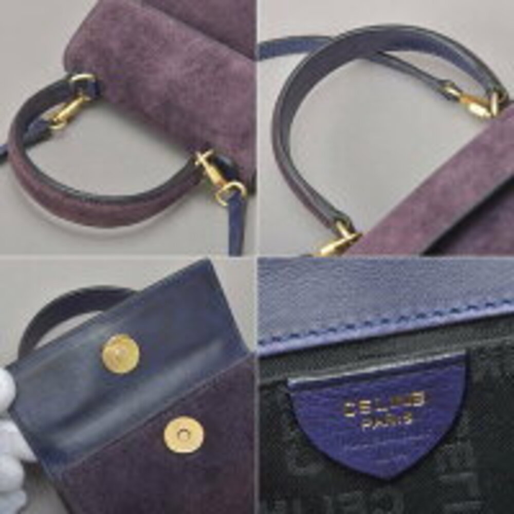 Celine shoulder bag handbag suede leather purple blue pouch crossbody - Picture 9 of 10
